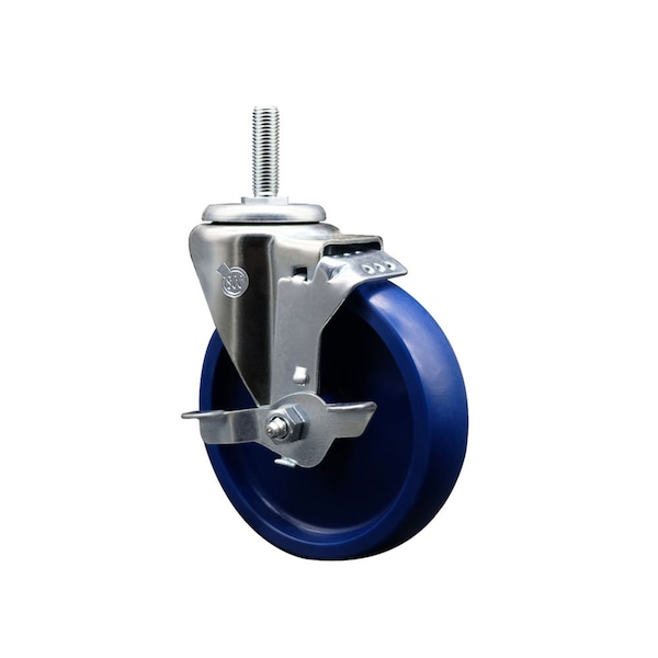 5 Inch Solid Polyurethane Wheel Swivel 34 Inch Threaded Stem Caster with Brake SCC